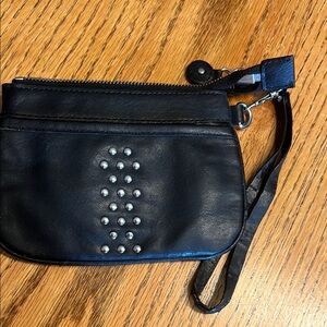 Black Leather Wristlet with Stud Accents